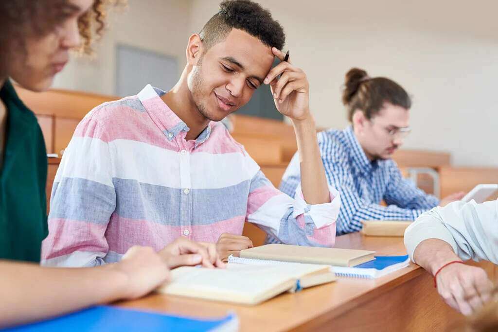 a young man studying