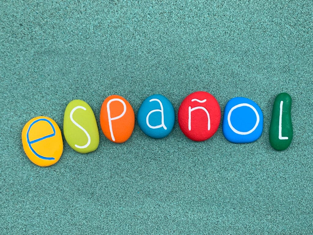 The word espanol made with stone art for ad astra