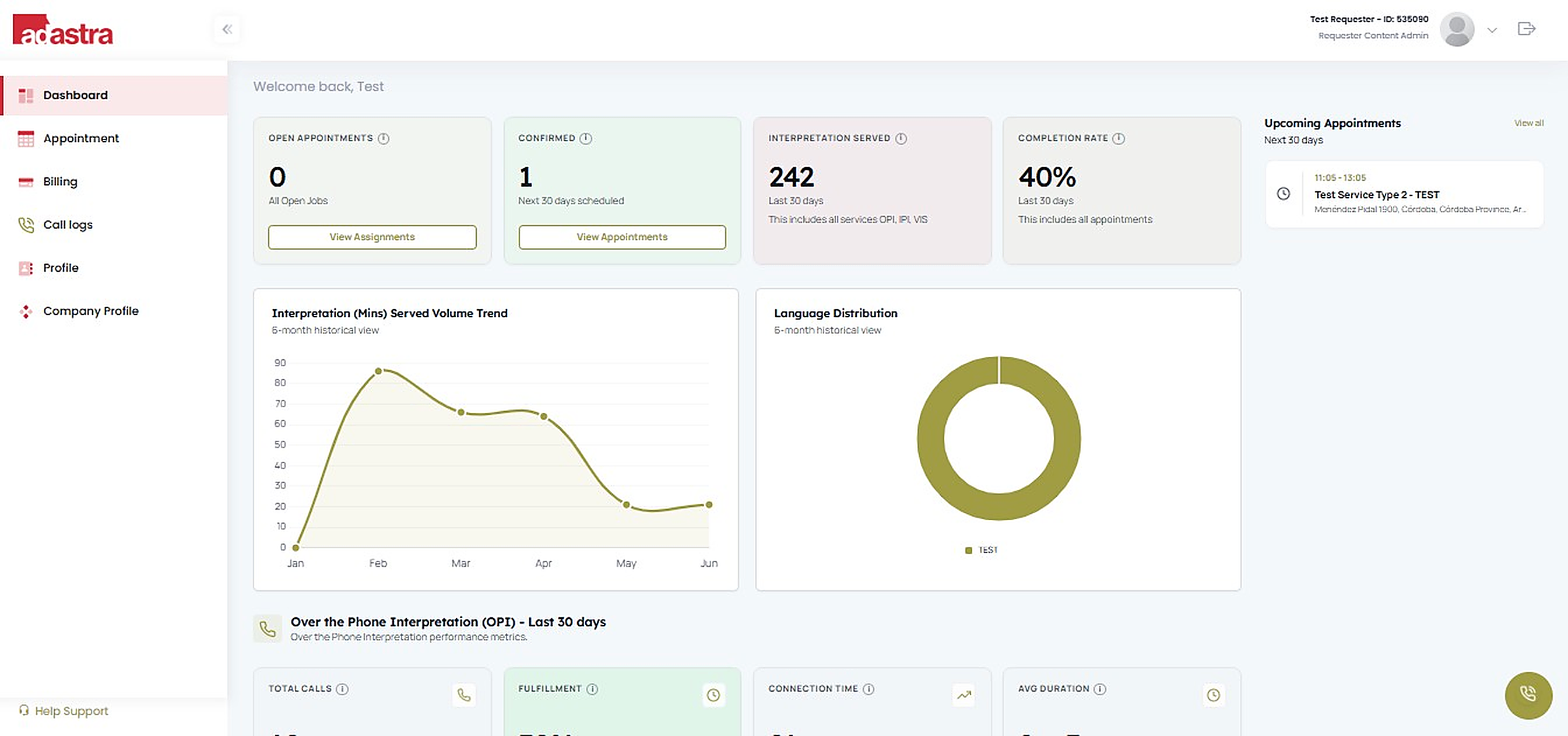 AdAstraConnect dashboard