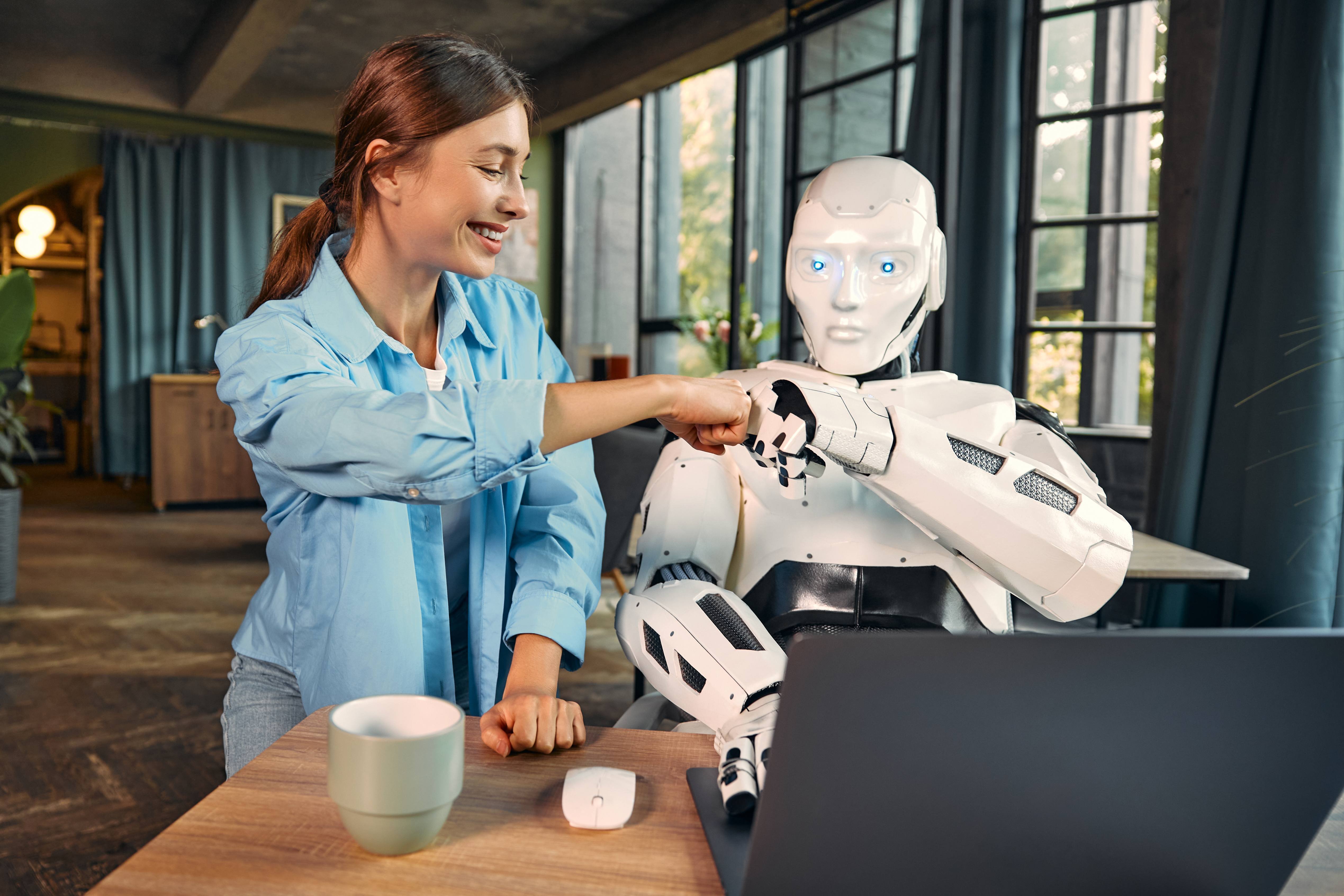 AI and woman interpreter working