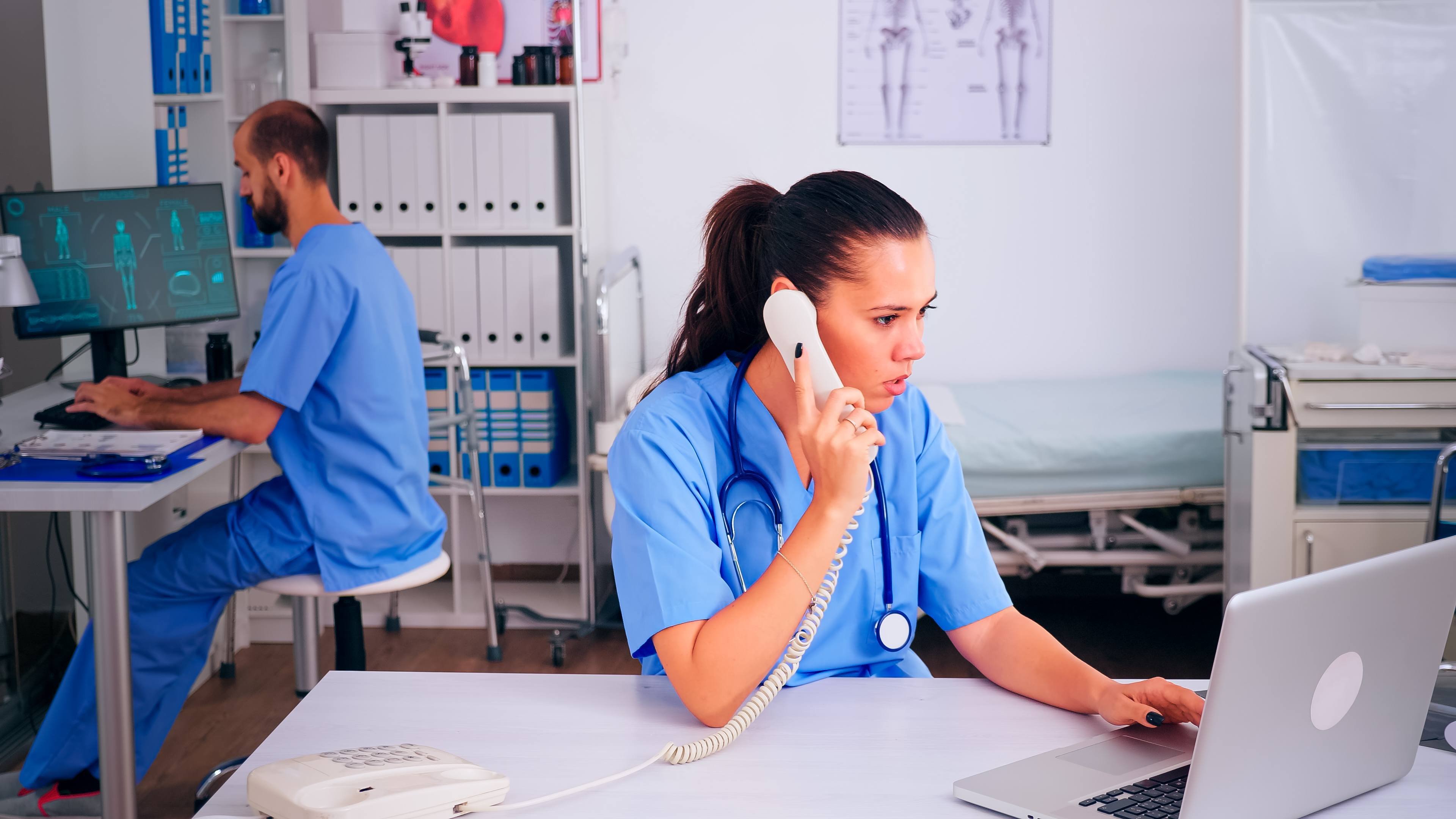 A lady having a telephonic interpreting call