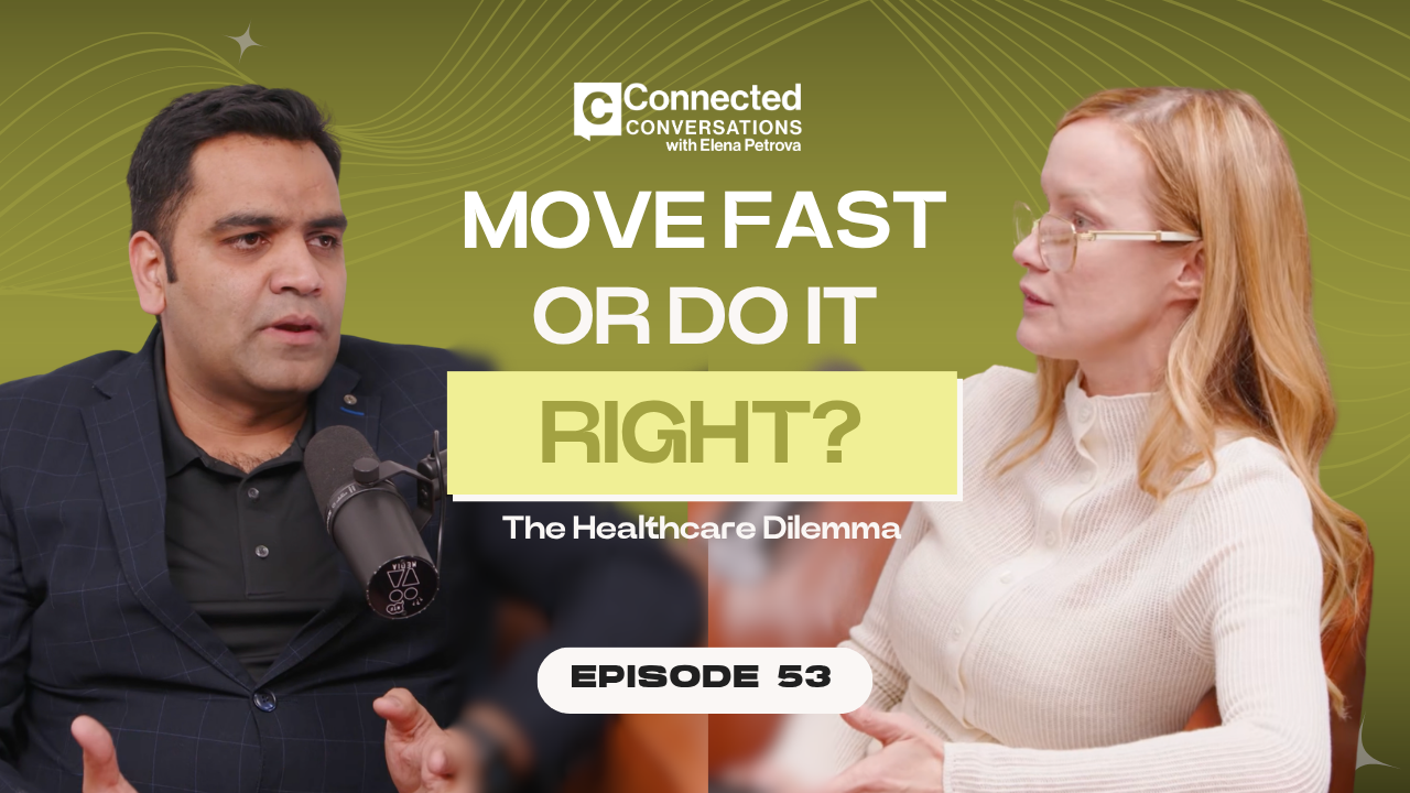Podcast conversation between Elena Petrova and Muhammad Atif on healthcare AI governance, compliance, and responsible innovation.