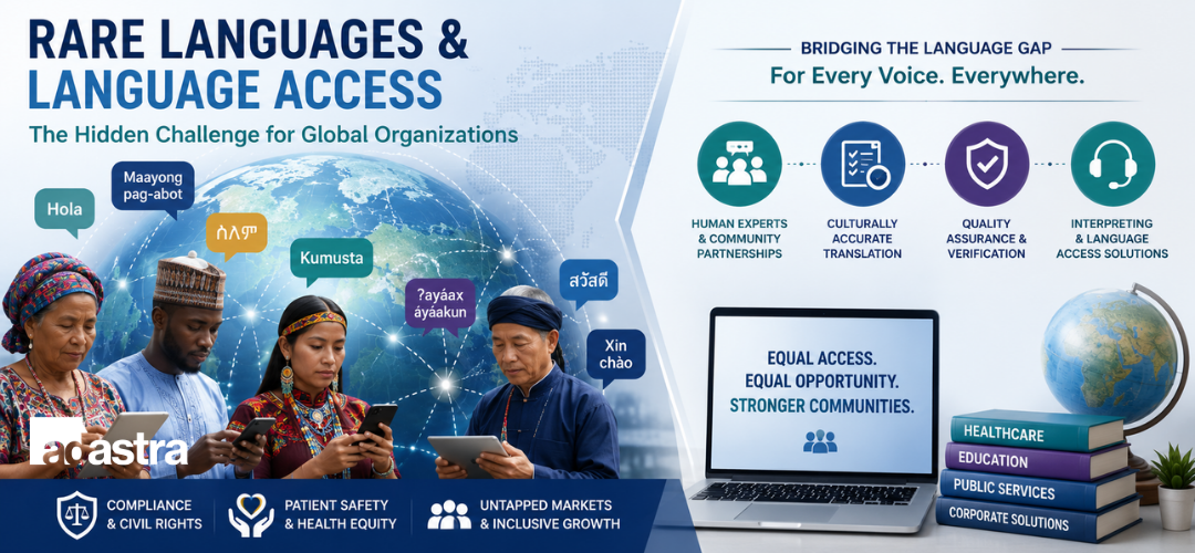 Global communication network connecting speakers of rare and low-resource languages through translation services.