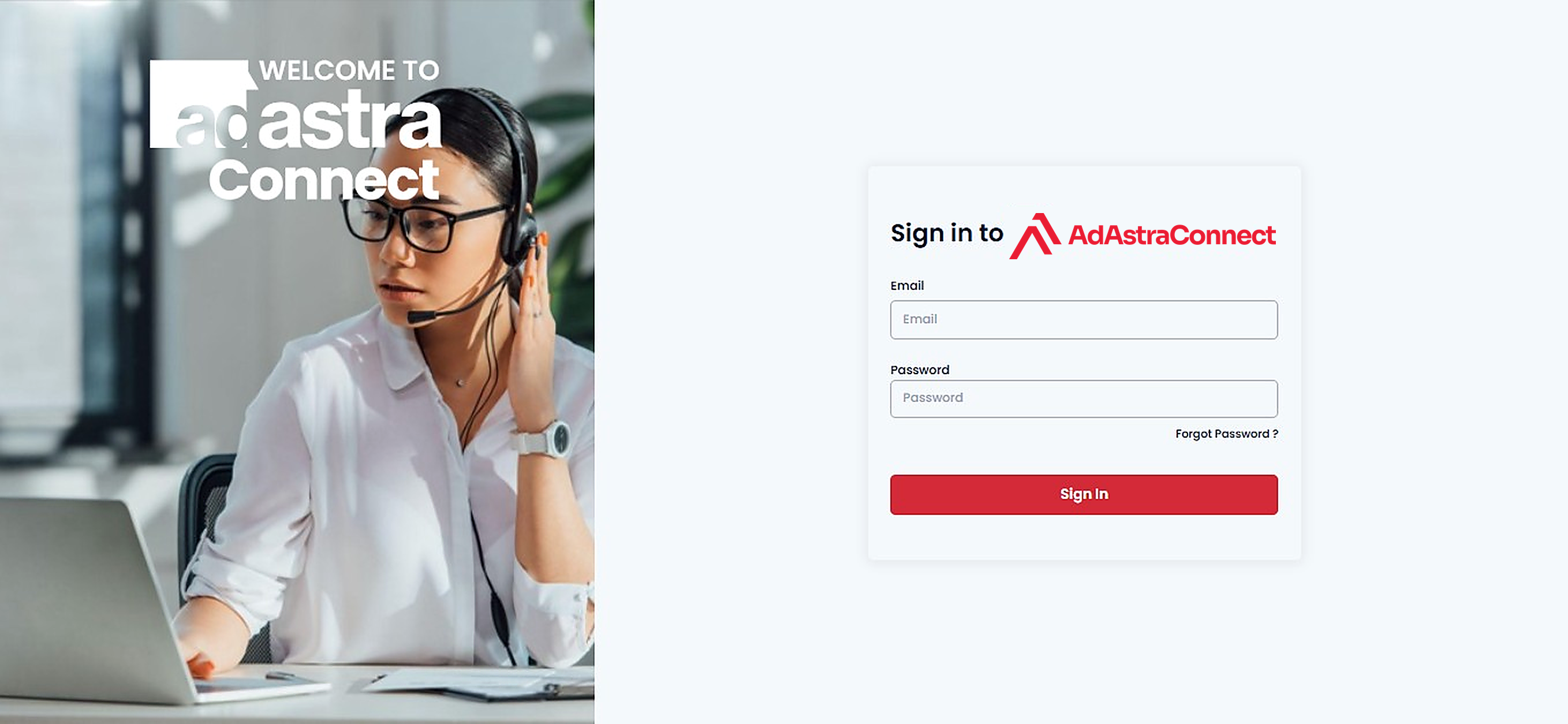 AdAstraConnect login screen