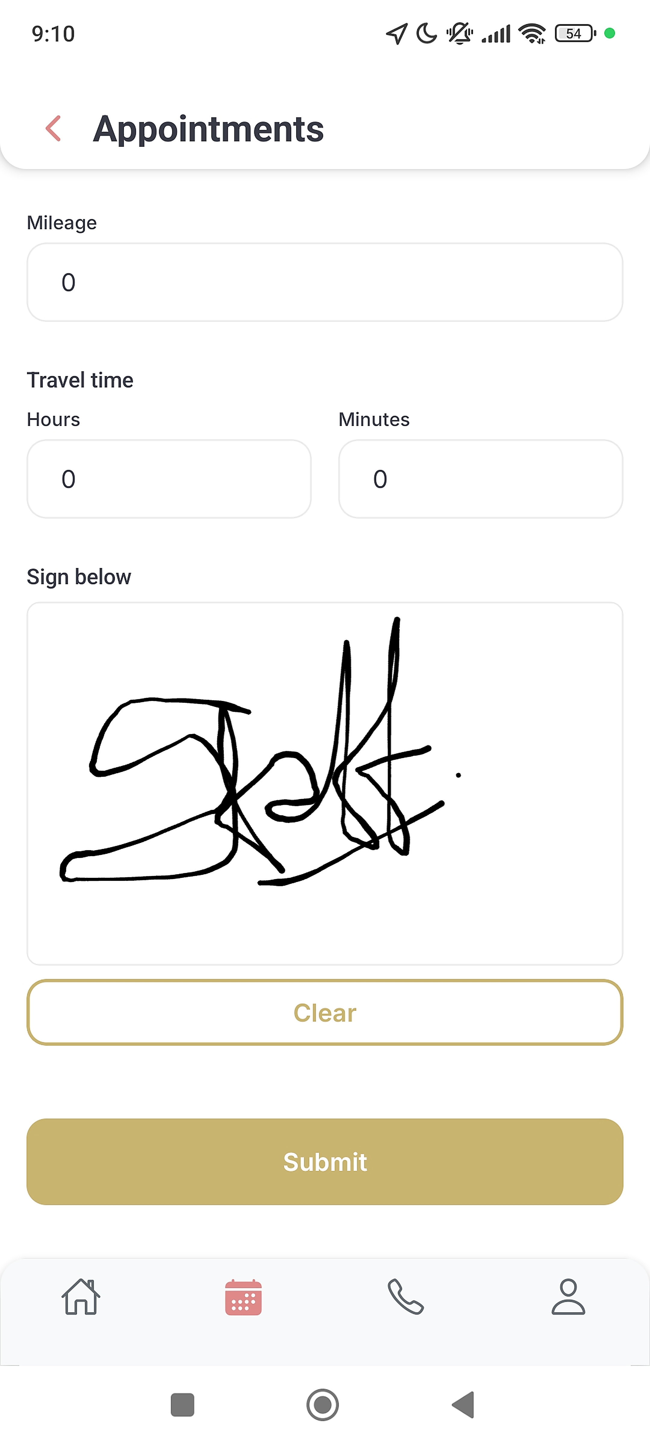 Mobile screen capturing a digital signature to approve a verification of services